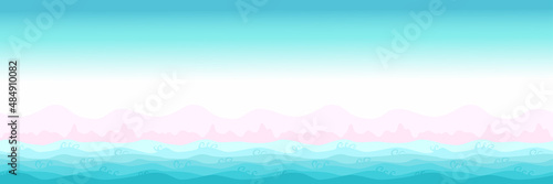 Pink sand, beach, blue sea, summer background pattern with ocean wave, horizon landscape graphic design