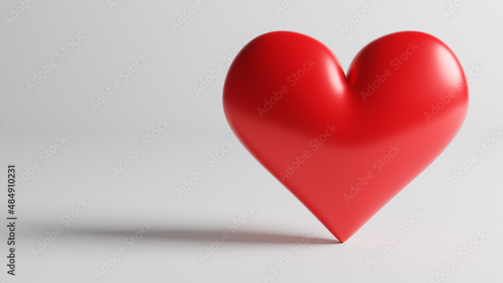 SIngle red heart isolated on white background. Valentine's Day 3d illustration - rendering
