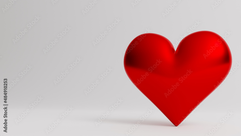 SIngle red heart isolated on white background. Valentine's Day 3d illustration - rendering