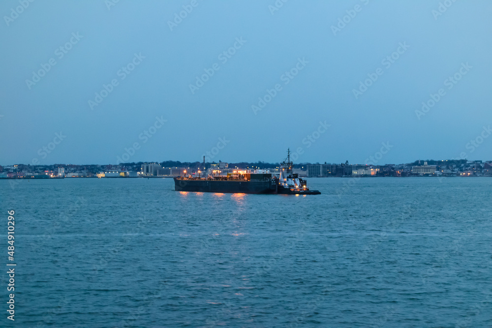 View on Hudson river in the evening near The Staten Island Ferry, Lower Manhattan, New York City, USA View on Hudson river in the evening near The Staten Island Ferry, Lower Manhattan, New York City, USA
