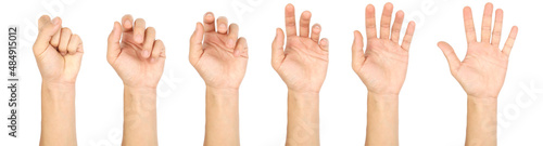 Gesture symbols male hand, isolated white background. 