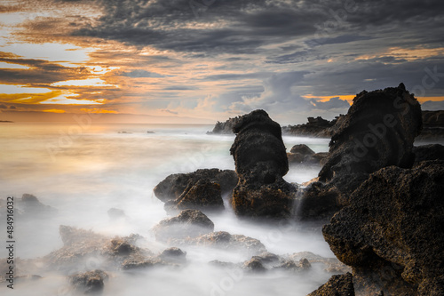 Beautiful sky and wave flow on the beach