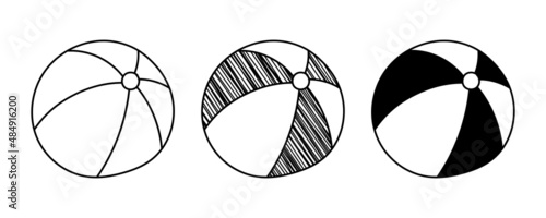 Set of hand drawn vector Beach Ball in a doodle cartoon style