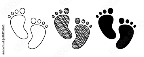 Set of hand drawn vector Footprints in a doodle cartoon style