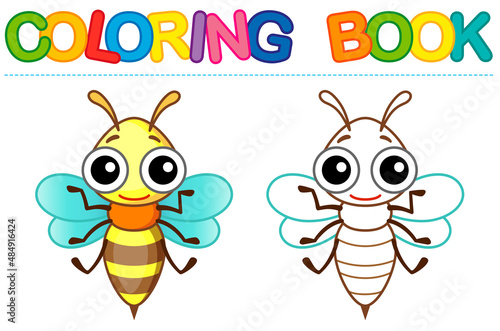 Vector coloring Insect for children coloring book. Funny bee in a cartoon style