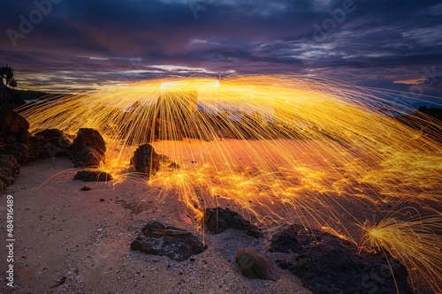 Beautiful sky and wave flow on the beach