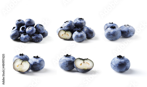 set of fresh blueberries on a white background