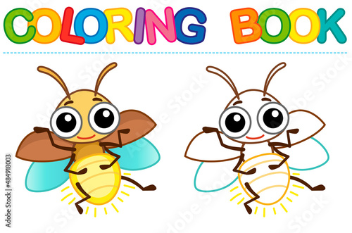 Vector coloring Insect for children coloring book. Funny firefly in a cartoon style