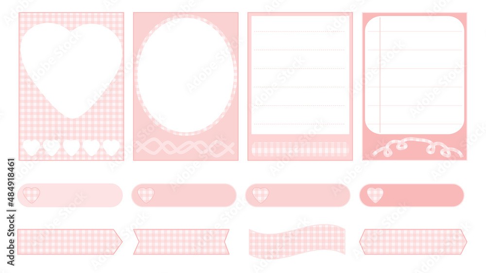 collection set of the cute pink pastel notepad, memo, planner, paper, masking tape, reminder, journal in checkered gingham. very cute, simple, and printable collection set of the cute pink pastel notepad, memo, planner, paper, masking tape, reminder, journal in checkered gingham. very cute, simple, and printable