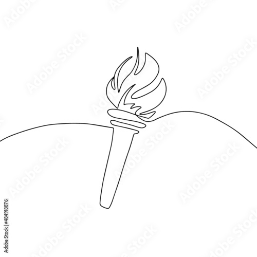 Minimalist one line drawing Olympic torch illustration in line art style