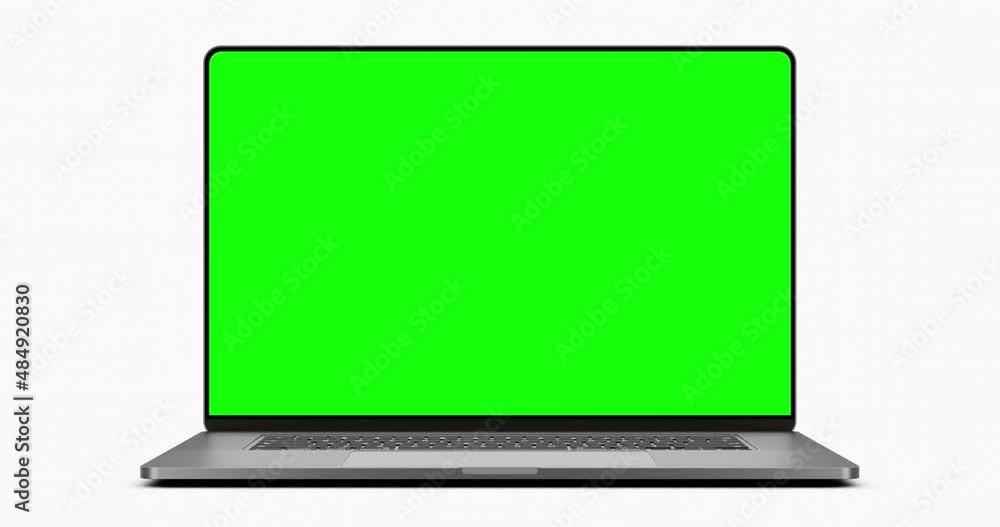 Laptop frameless screen - computer rotation with opening the display. The video includes a green screen, a luma matte mask, and a screen tracking layer. 60fps 4k UHD video