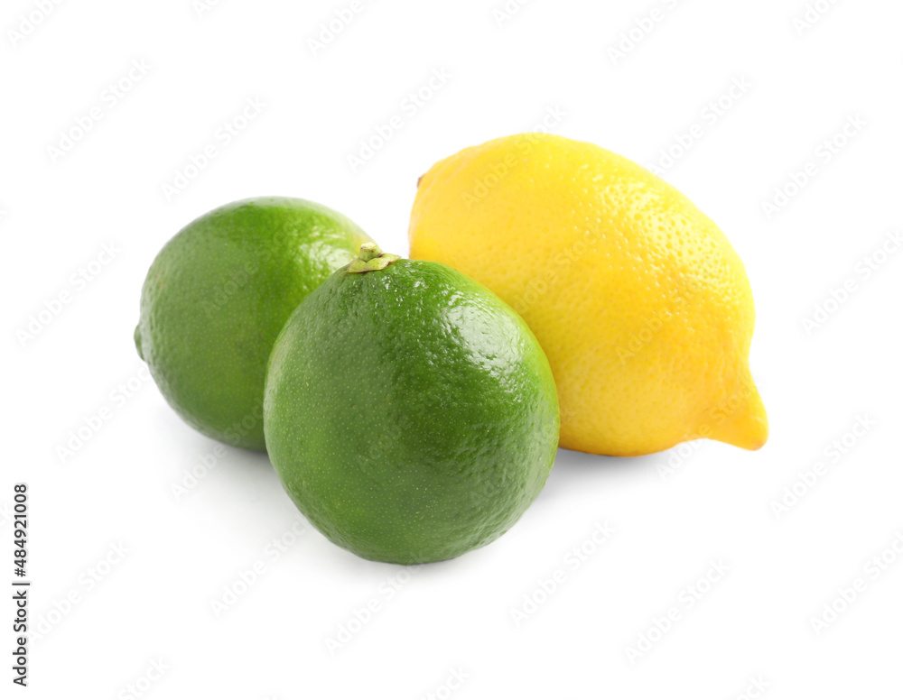 Fresh ripe lemon and limes on white background Fresh ripe lemon and limes on white background