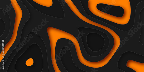 Black and orange luxury multi layers seamless pattern 3d papercut background. Orange and black multi layer 3d abstract backdrop with smooth wavy layers.