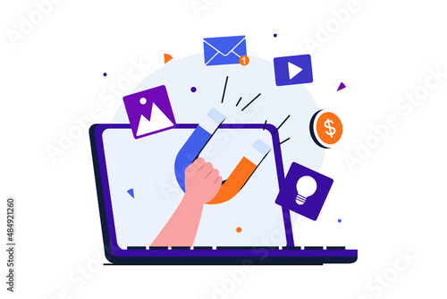 Digital marketing modern flat concept for web banner design. Advertising campaigns to attract new customers, promotional mailings and viral content. Vector illustration with isolated people scene