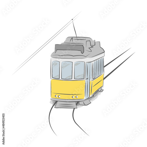 handdrawn typical lisbon tram isolated on white background, vector illustration