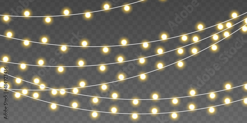 Golden Xmas glowing garland, Christmas Light bulbs