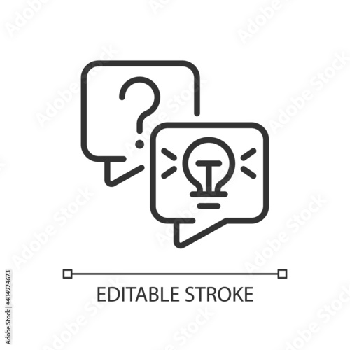 Frequently asked questions pixel perfect linear icon. Service information. Help desk. Online shopping. Thin line illustration. Contour symbol. Vector outline drawing. Editable stroke. Arial font used