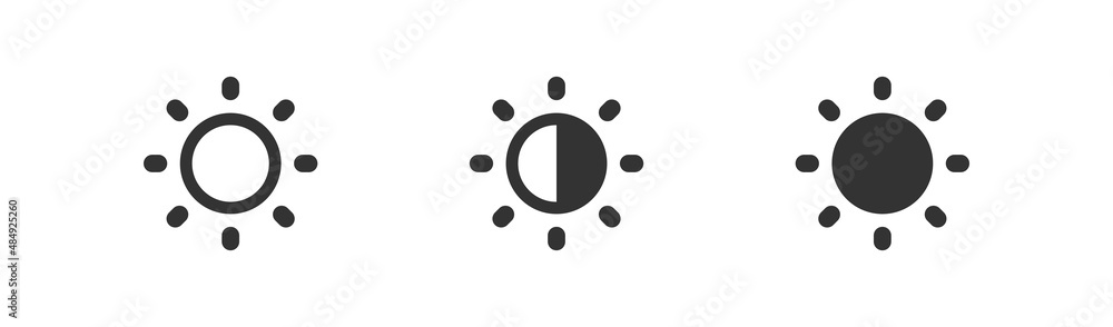 Brightness control icon. Contrast level button. Set isolated vector illustration for app Brightness control icon. Contrast level button. Set isolated vector illustration for app