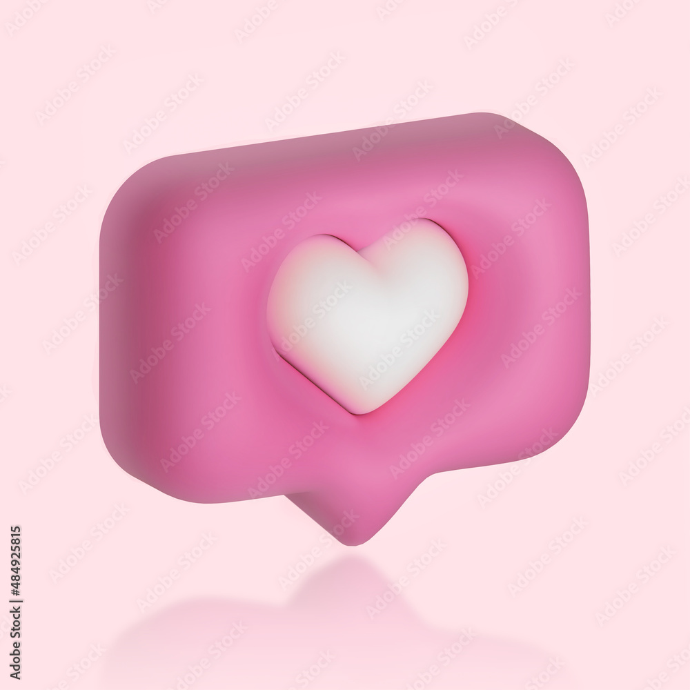 3D Minimal purple chat bubble with a white heart on a pink background. the concept of social media posts. 3d visualization of the illustration 3D Minimal purple chat bubble with a white heart on a pink background. the concept of social media posts. 3d visualization of the illustration