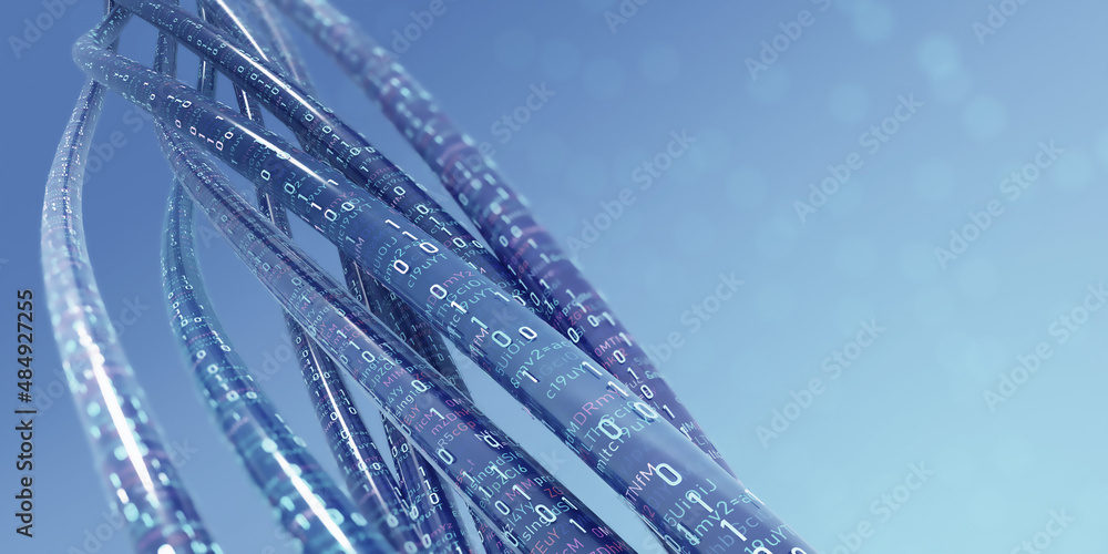 High speed internet connection. Encoded data stream 3D illustration. Big data analytics. Protected databases. Structured cyberspace of individual digital archives High speed internet connection. Encoded data stream 3D illustration. Big data analytics. Protected databases. Structured cyberspace of individual digital archives
