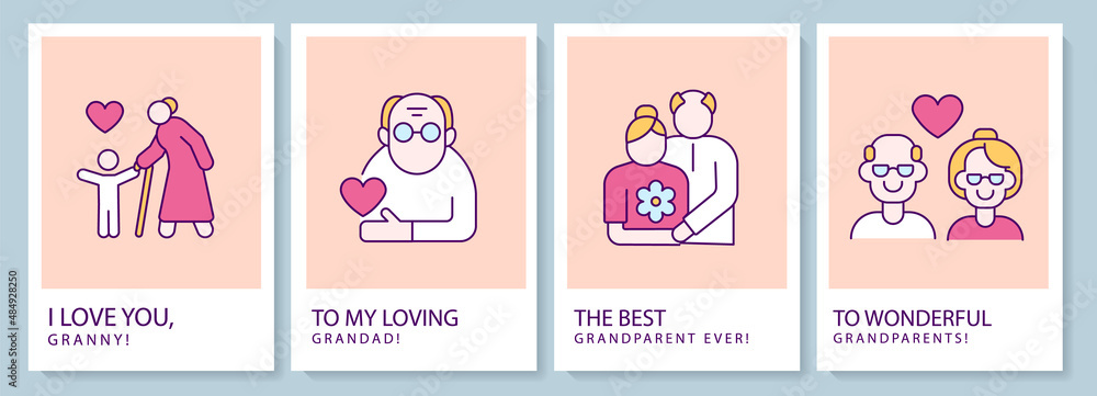 Express gratitude to grandparents greeting card with color icon element set. Postcard vector design. Decorative flyer with creative illustration. Notecard with congratulatory message on pink Express gratitude to grandparents greeting card with color icon element set. Postcard vector design. Decorative flyer with creative illustration. Notecard with congratulatory message on pink