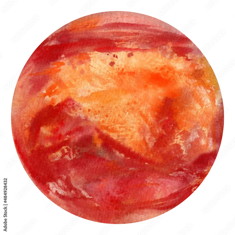 Mars, watercolor planet, isolated white background, space hand drawing illustration Mars, watercolor planet, isolated white background, space hand drawing illustration