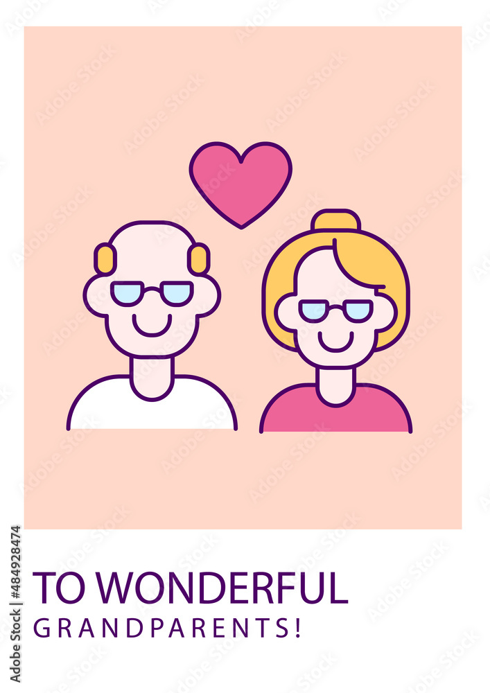 To wonderful grandparents greeting card with color icon element. With love and care. Postcard vector design. Decorative flyer with creative illustration. Notecard with congratulatory message on pink To wonderful grandparents greeting card with color icon element. With love and care. Postcard vector design. Decorative flyer with creative illustration. Notecard with congratulatory message on pink