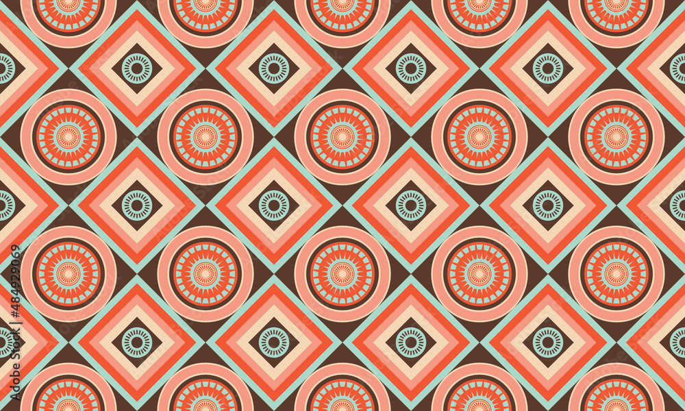 Fototapeta premium Oriental ethnic seamless pattern. Traditional design for background, wallpaper, paper, packaging, fabric, clothing, gift wrapping, carpet, tile, decoration, vector illustration, embroidery style.