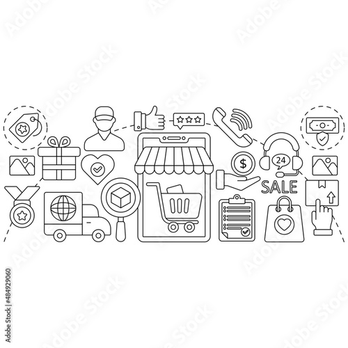 E commerce concept illustration in linear design