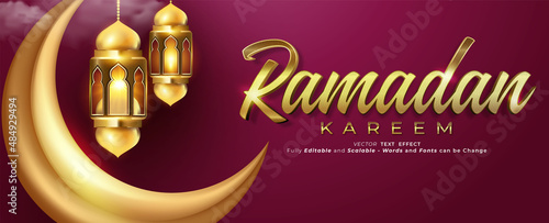 Ramadan kareem Text effect Editable 3d text style  with crescent moon decoration