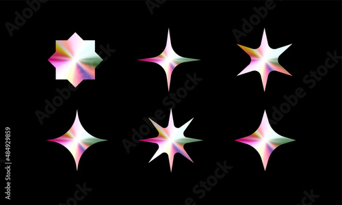 Set of holographic shapes. Holographic stickers collection.