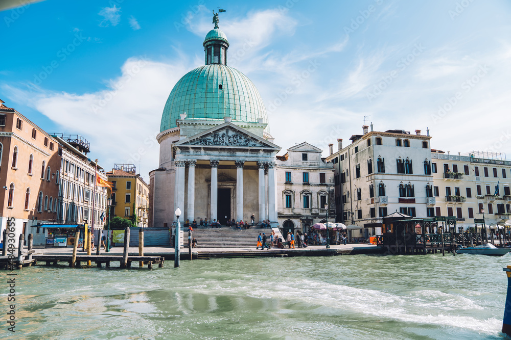 Picturesque view of ancient district in historic center of beautiful Italian city - Venice, scenic landscape of Venetian landmark during international vacations for recreate and visiting Europe