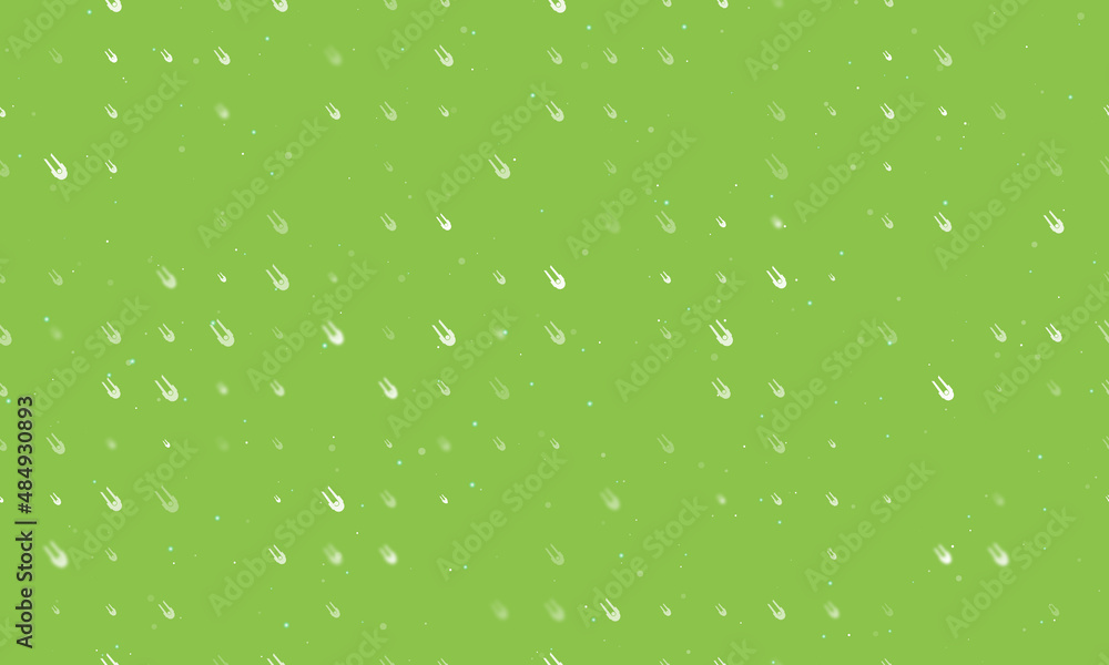 Seamless background pattern of evenly spaced white solo bobsleigh symbols of different sizes and opacity. Vector illustration on light green background with stars