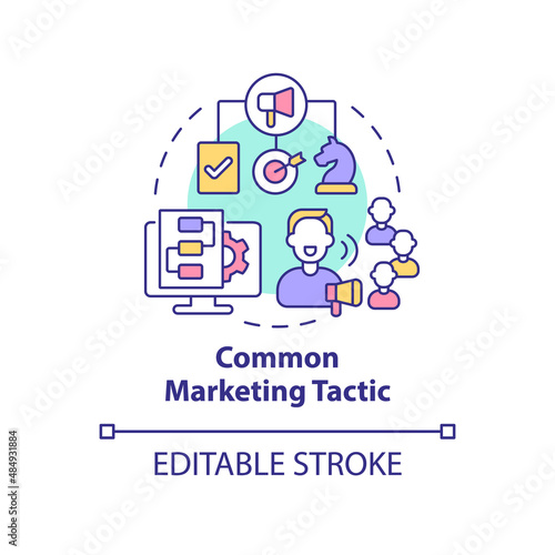 Fototapeta Naklejka Na Ścianę i Meble -  Common marketing tactic concept icon. Promoting product with influencers abstract idea thin line illustration. Isolated outline drawing. Editable stroke. Arial, Myriad Pro-Bold fonts used