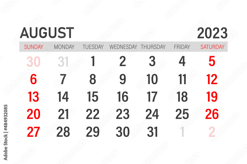 August 2023 Calendar Template Layout For August 2023 Printable
