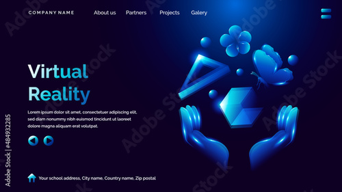 Virtual reality landing page vector in dark background