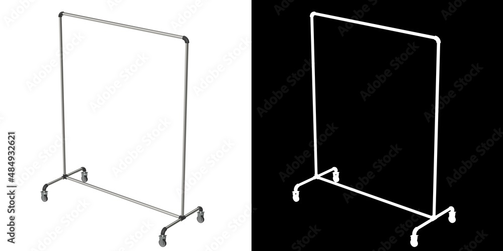 3D rendering illustration of a single bar clothing rack 3D rendering illustration of a single bar clothing rack