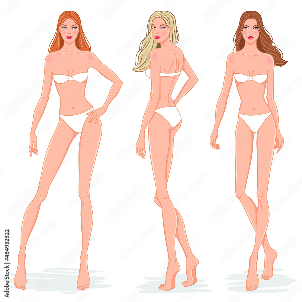 Fashion Models Posing Vector Illustration Women Body Templates Nine