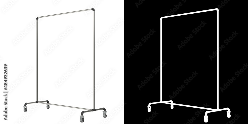 3D rendering illustration of a single bar clothing rack 3D rendering illustration of a single bar clothing rack