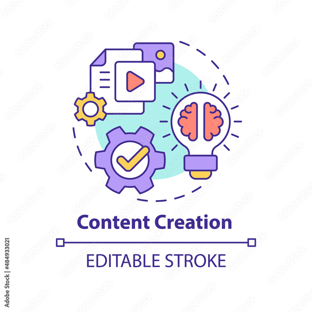 Content creation concept icon. Engaging new customers. AI in marketing abstract idea thin line illustration. Isolated outline drawing. Editable stroke. Arial, Myriad Pro-Bold fonts used