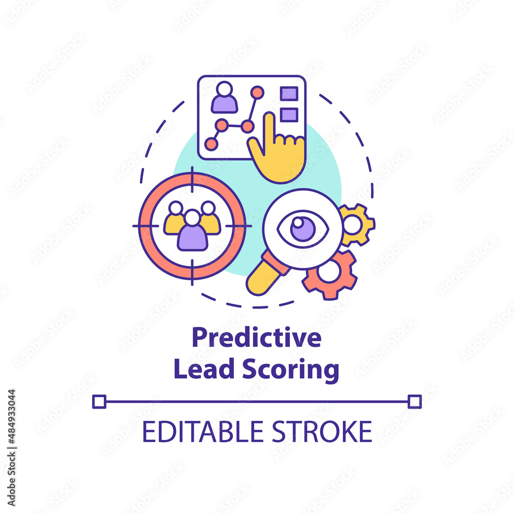 Predictive lead scoring concept icon. Automated process. AI usage in marketing abstract idea thin line illustration. Isolated outline drawing. Editable stroke. Arial, Myriad Pro-Bold fonts used