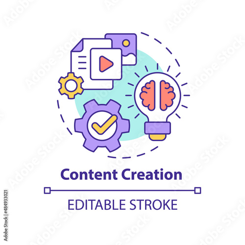 Content creation concept icon. Engaging new customers. AI in marketing abstract idea thin line illustration. Isolated outline drawing. Editable stroke. Arial, Myriad Pro-Bold fonts used