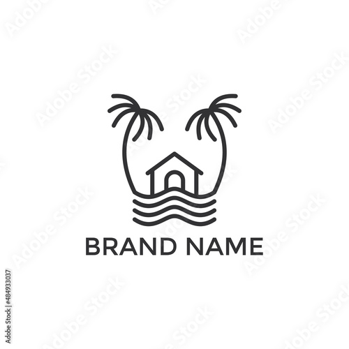 oasis home sea line art logo design