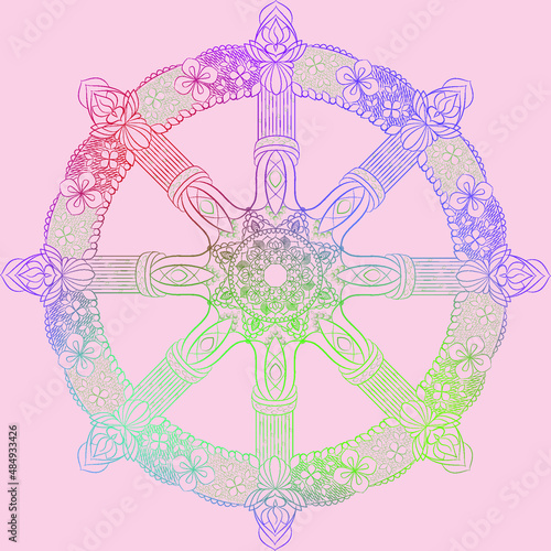 Buddhism dharma and samsara wheel in colorful decoration vector illustration