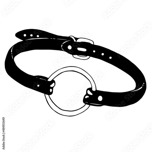 Black and white BDSM Vintage ink gag illustration. Illustration for sex party, shop. Isolated on white background 