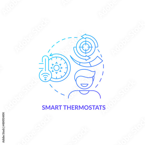 Smart thermostats blue gradient concept icon. Smart home device abstract idea thin line illustration. Setting optimal temperature at home. Isolated outline drawing. Myriad Pro-Bold font used