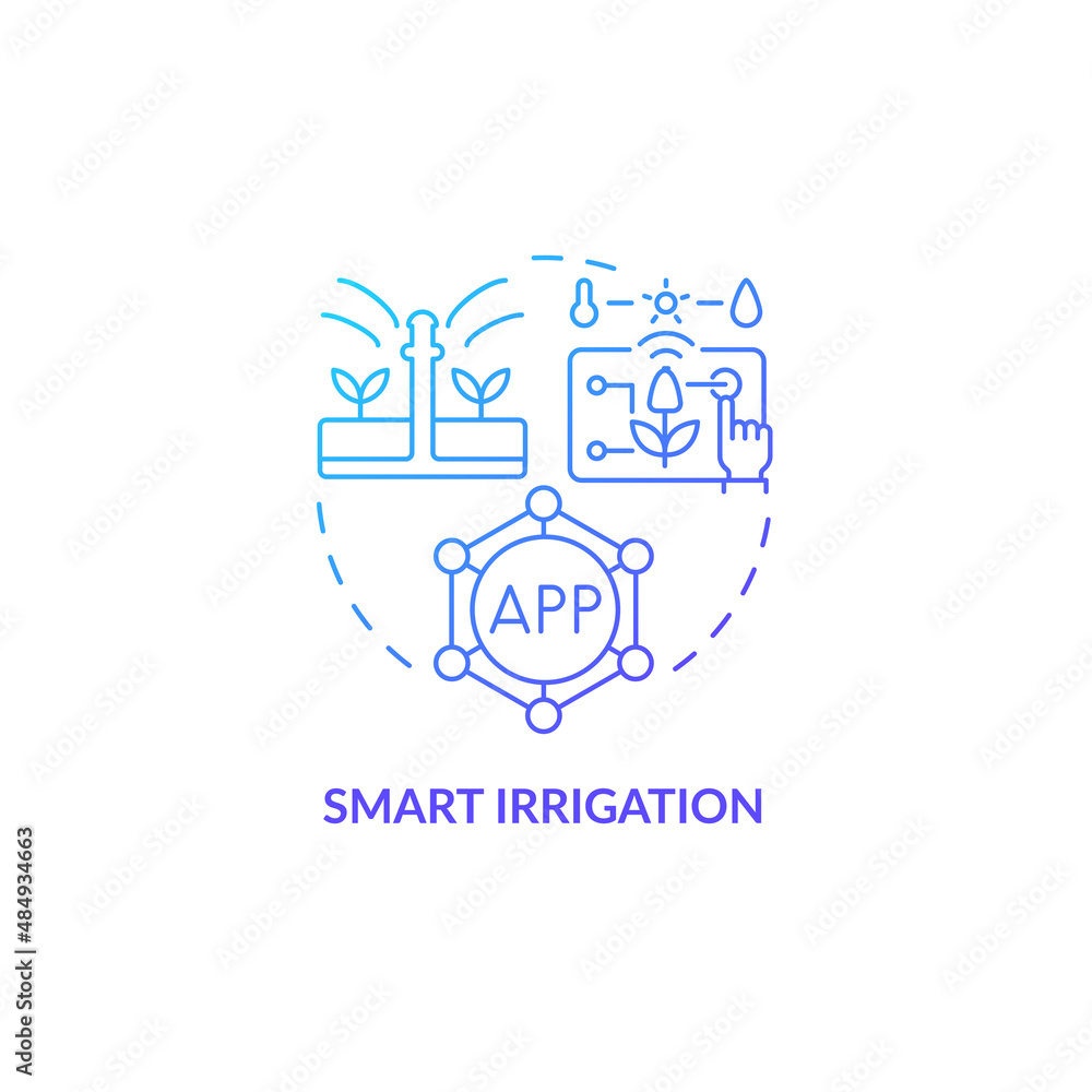 Smart irrigation blue gradient concept icon. Home automation device abstract idea thin line illustration. Technological innovation. Farm automation. Isolated outline drawing. Myriad Pro-Bold font used