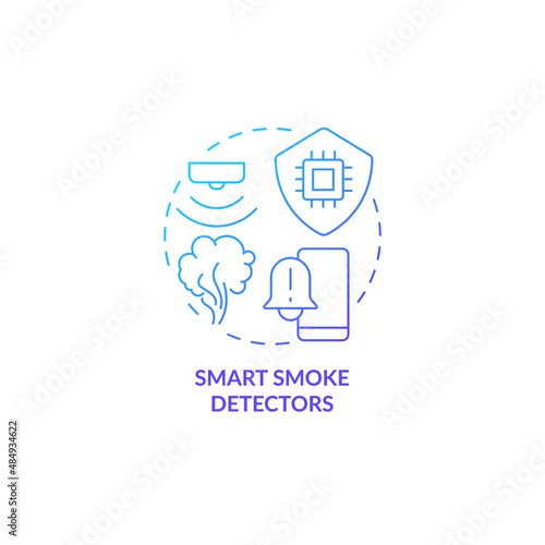Smart smoke detectors blue gradient concept icon. Home automation product abstract idea thin line illustration. Carbon monoxide sensor. Isolated outline drawing. Myriad Pro-Bold font used