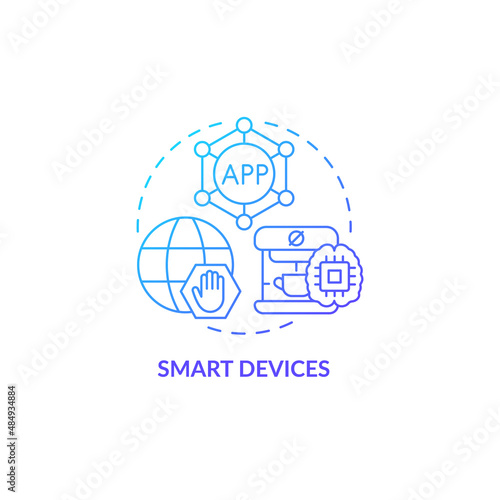 Smart devices blue gradient concept icon. Innovative technology abstract idea thin line illustration. Autonomous equipment. Smart home integration. Isolated outline drawing. Myriad Pro-Bold font used