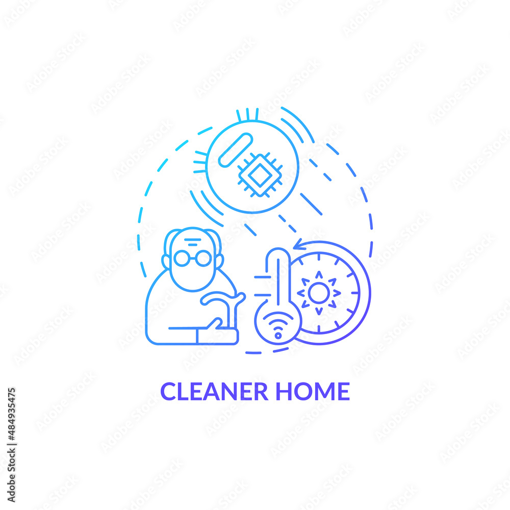 Cleaner home blue gradient concept icon. Smart technology for senior abstract idea thin line illustration. Artificial intelligence gadgets. Isolated outline drawing. Myriad Pro-Bold font used Cleaner home blue gradient concept icon. Smart technology for senior abstract idea thin line illustration. Artificial intelligence gadgets. Isolated outline drawing. Myriad Pro-Bold font used